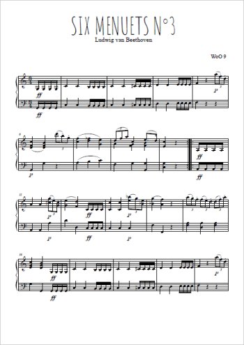 Téléchargez l'arrangement pour piano de la partition de Six menuets, N°3 en PDF